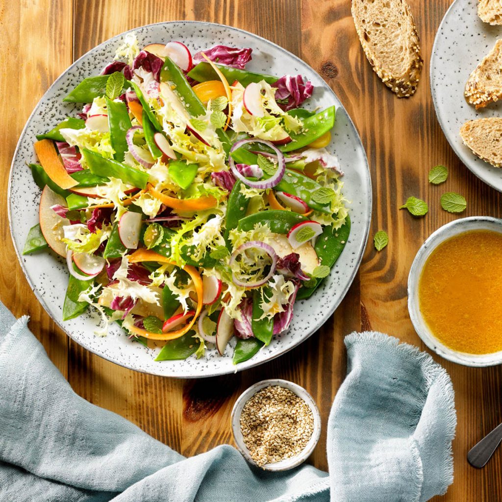 receta ametller origen ensalada de tirabeques manzana y vinagreta citrica